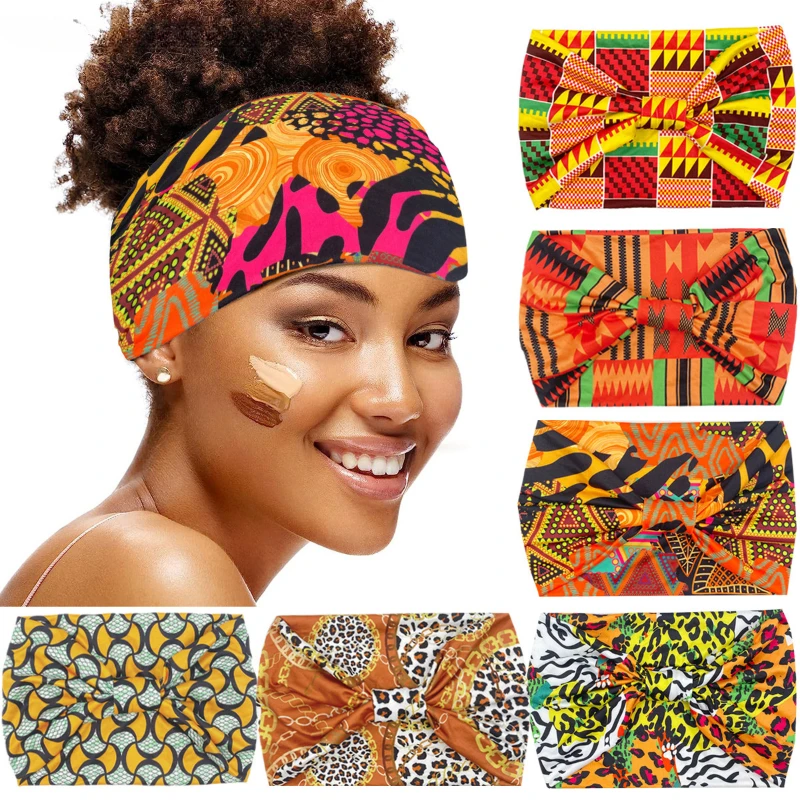 European and American New African Printed Headband Sports Wide Edge Knot Elastic Headband Leopard Pattern Headband