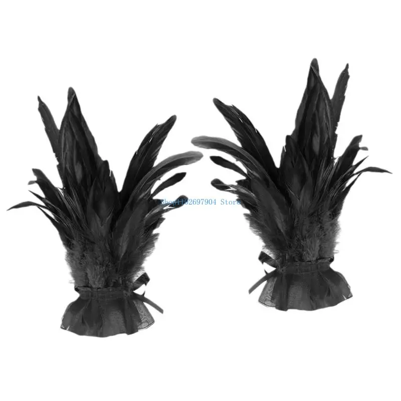 N7YF أكمام ذراع الهالوين قابلة لإعادة الاستخدام من الريش لملابس الحفلات والتصوير الفوتوغرافي الإبداعي #2