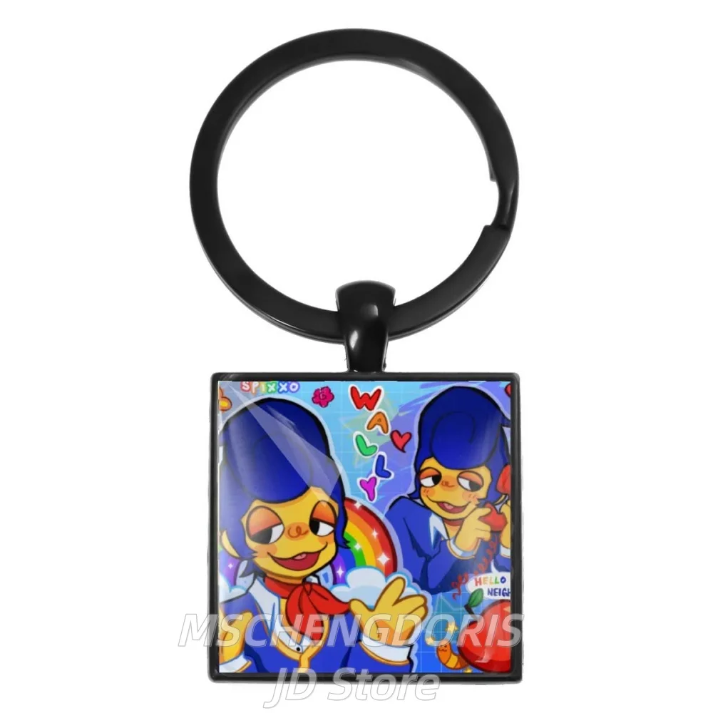 Llavero con Colgante de Cristal Cuadrado Negro con Meme Divertido de Welcome Home Wally Darling, Juego de Terror, Regalo de Joyería