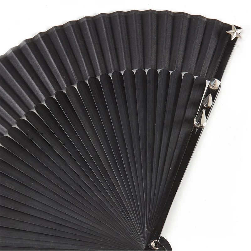Leque Steampunk Preto Rebite Leque de Mão Gótico Performing Adereços Cospaly Hans