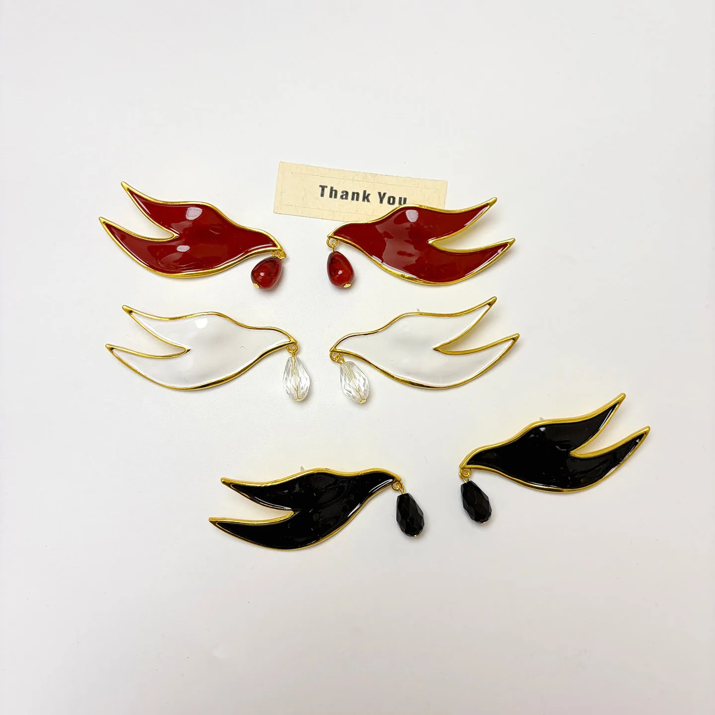 Vintage Enamel Flame Water Drop Pendant Earrings Women Flying Bird Shape Luxury Runway Fashion Dangle Ear Jewelry