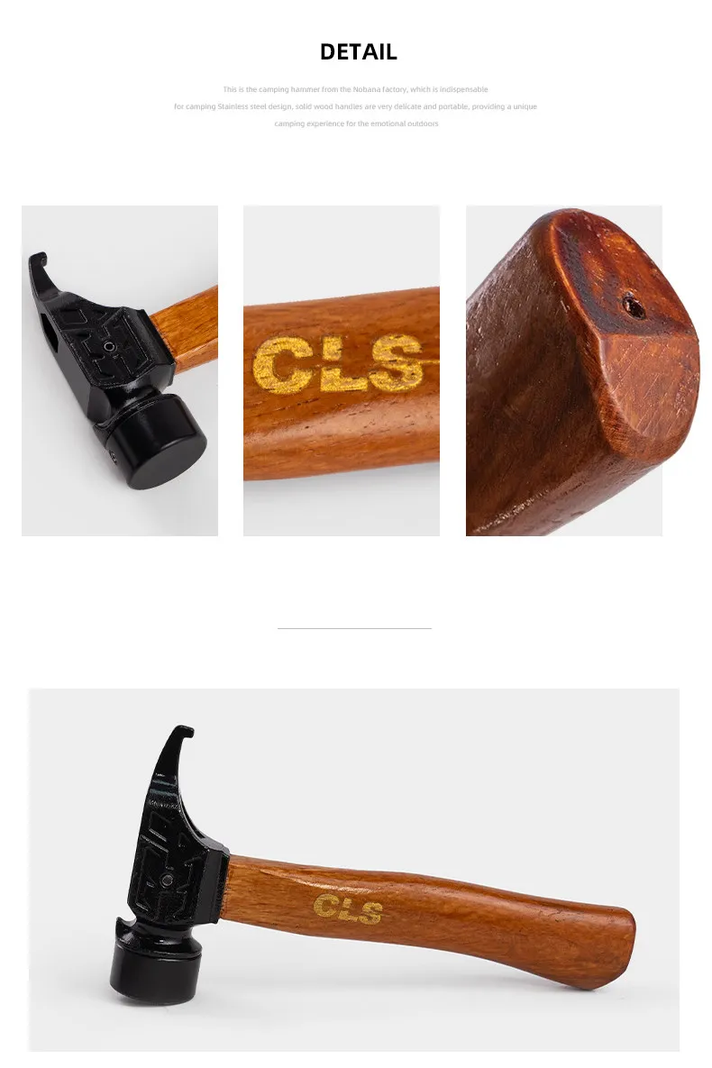 NEW Outdoor Solid Wood Iron Head Hammer Multifunctional Canopy Tent Ground Nail Hammer Camping EDC Tool view 6