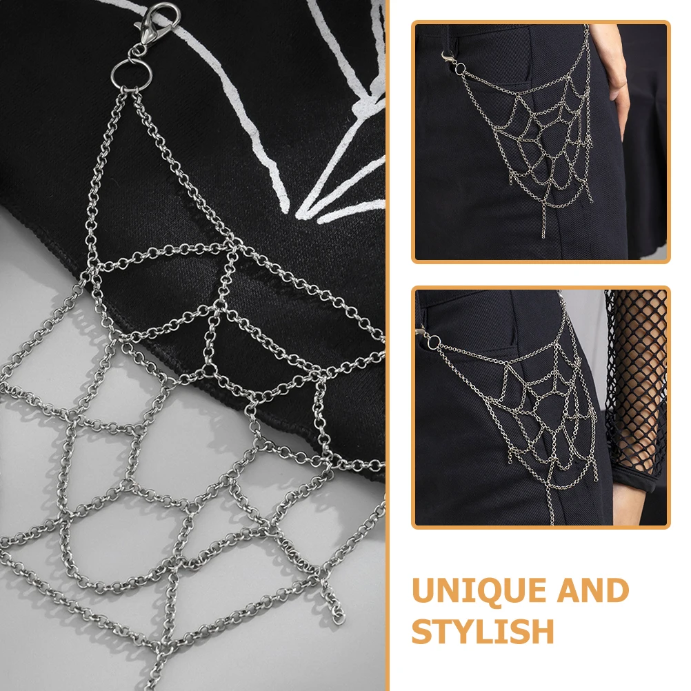 

Gothic Punk Spider Web Design Metal Pants Chain Versatile Outfit Accessory Jeans Trousers Decorative Chain Purse Wallet Clasp