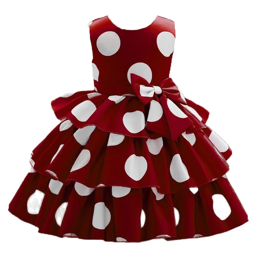 Princess Flower Girl Dress Dots Printing Gown Kids Girl Wedding Birthday Prom Party Kids Dresses For Girls Children\'s Costume