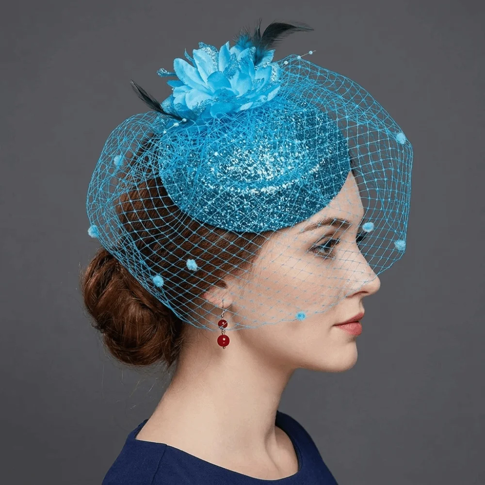 Vintage Solid Color Felt Fascinator Hat Mesh Wave Point Hair Clip Hat French Style Luxury Small Top Hat Hair Accessories