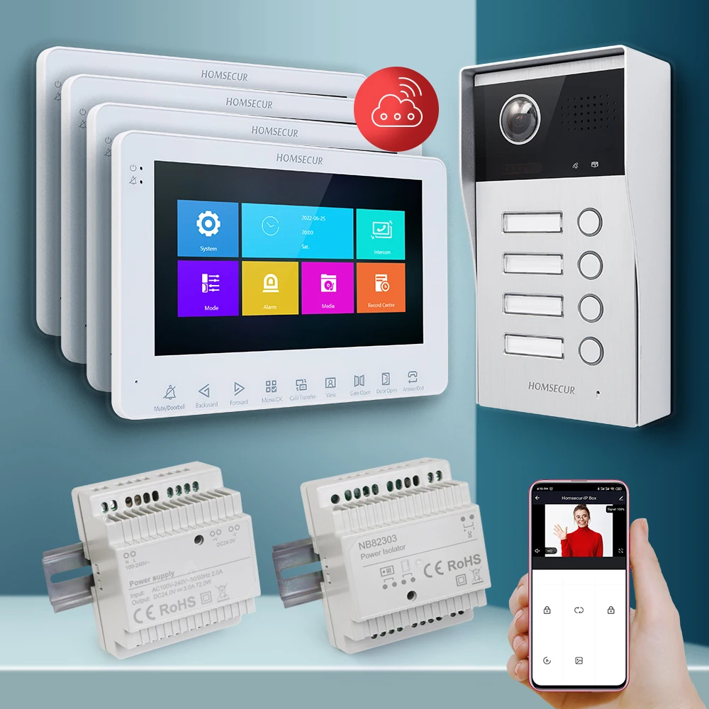 HOMSECUR WIFI 2 Core Video Doorphone Entry Intercom Door Unlock 170° 4 Families