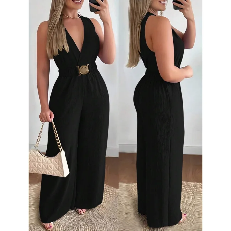 

V-Neck Wide Leg Pants Women's Fashion Spring Season Four Seasons Apply Comfortable Pants High Waist Trousers