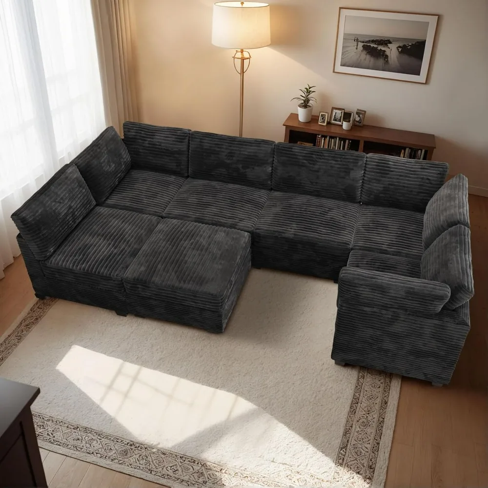 sofa.Modular Sectional Sofa,7 Pieces Sectional Couches for Living Room,131X66 U Shaped Cloud Couch with Ottoman Chaise Set