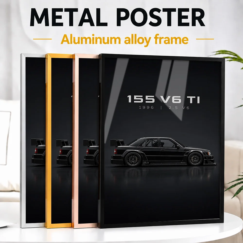 Italian 155 V6 TI Black Sports Car Framed Metal Print Customized Dynamic Track Aesthetic Wall Art Ideal For Drivers In Workshop