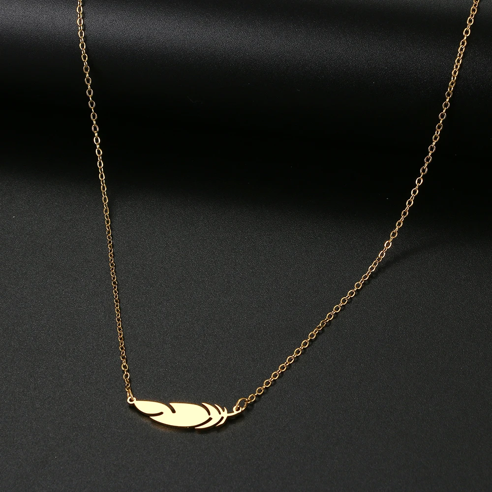 Collares de acero inoxidable con dijes de plumas simples, Collar con colgante de cadena, joyería de moda para hombres y mujeres, Mejores Regalos para amigos