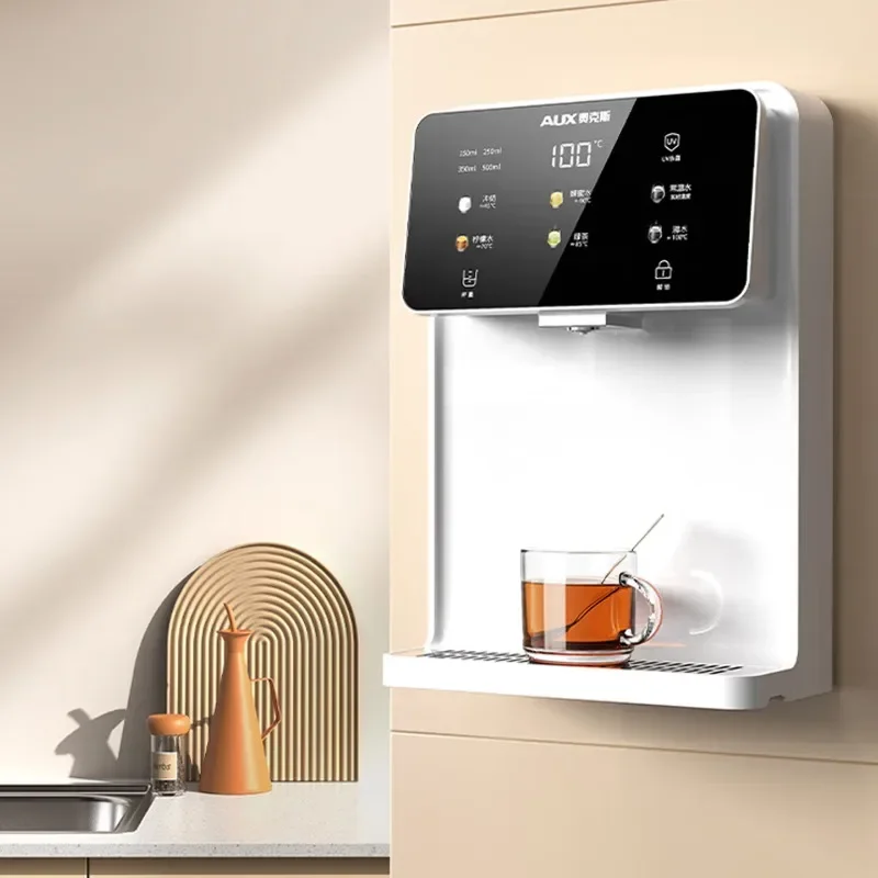 Home-use instant hot water dispenser with six temperature settings and one-touch control, wall-mounted.