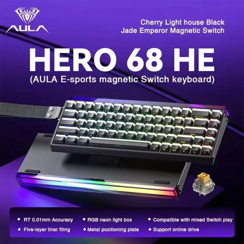 Novo teclado de interruptor magnético para jogos AULA HERO 68 HE E-sports 60% com fio RGB Hot Swap 8K taxa de retorno teclado mecânico personalizado