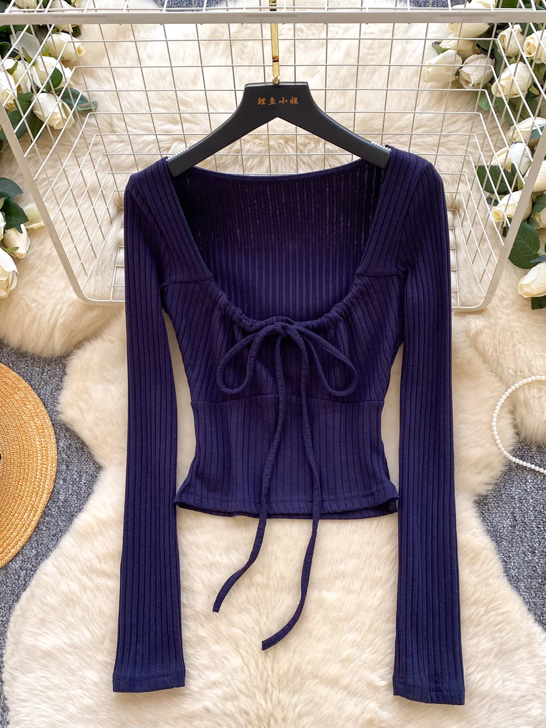 Pure Desire Spicy Girl U-Ne-Camiseta larga de punto Sve para mujer, camiseta Sexy adelgazante para ir al trabajo, Faion coreana