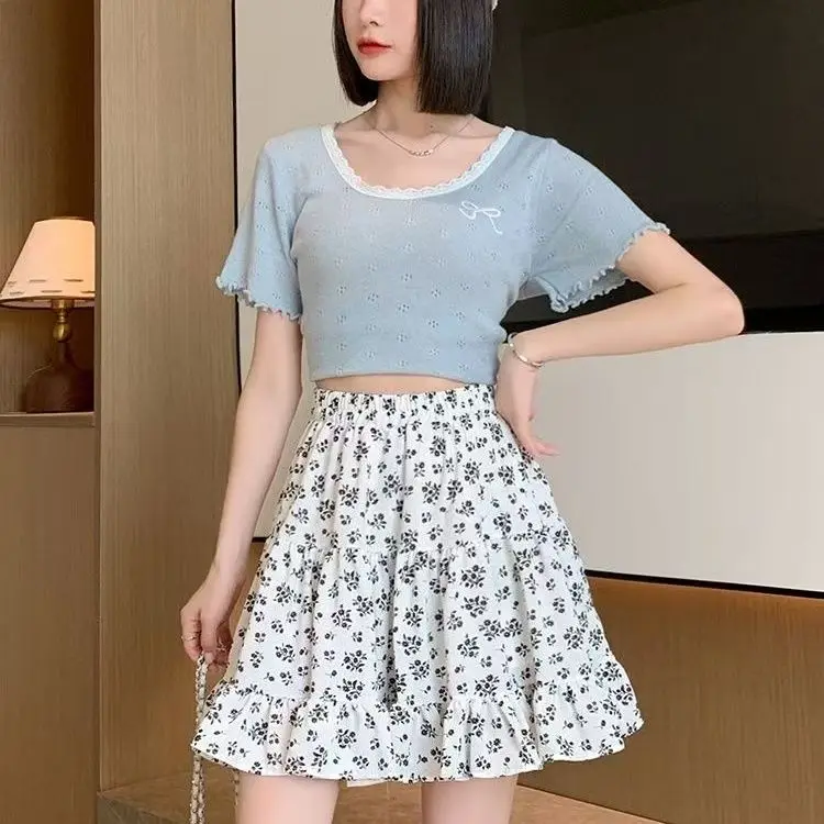 

Новая женская летняя юбка-трапеция Bla Floral ter Ne Dr, короткая юбка из полиэстера с завышенной талией