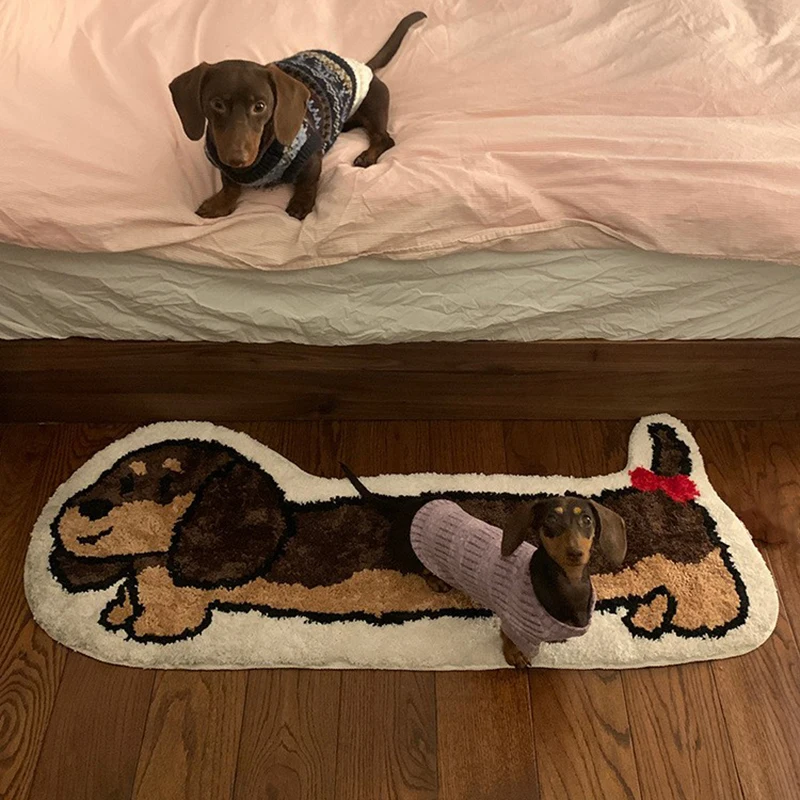 Long Tufting Dog Bedroom Rug Cartoon Animal Dachshund Carpet Bathroom Foot Pad Bath Mat Doormat Aesthetic Home Kids Room Decor