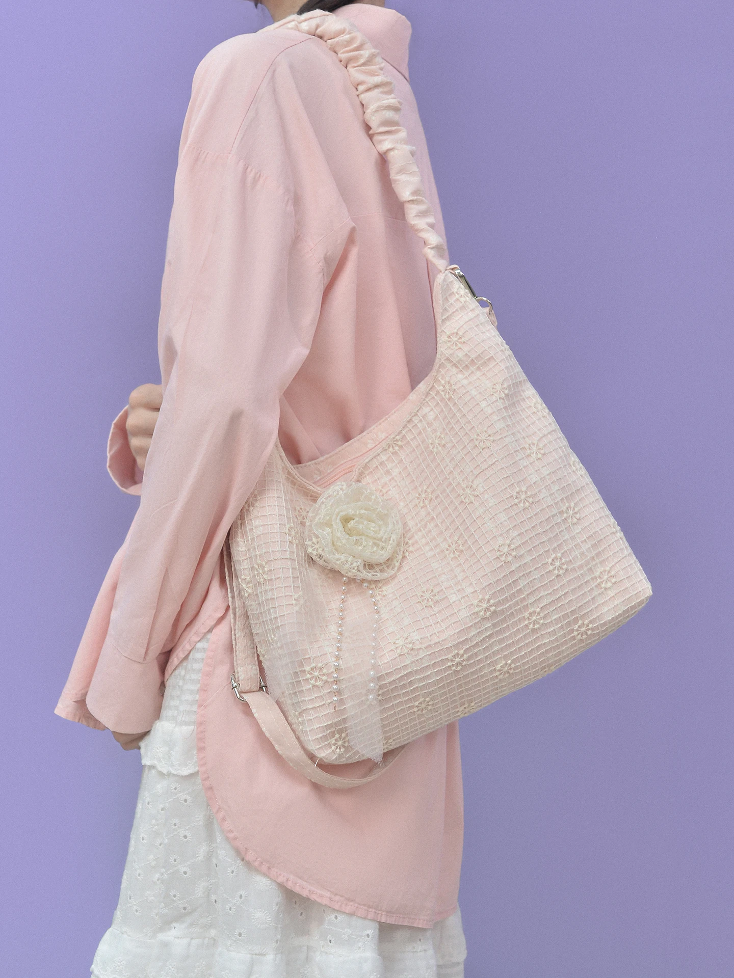 

Light Luxury Fashion New Mesh Lace Flower Women's Bag Original Simple Casual Versatile Large Capacity Single Shoulder Bag Trendy