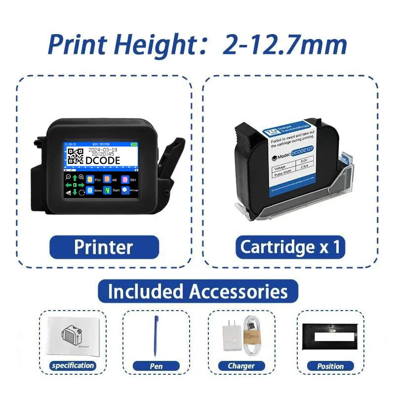 Top XMINI 12.7mm Portable Mini Handheld Thermal Inkjet Printer Handy Text QR Barcode Batch Number Image Logo Date Label Coder