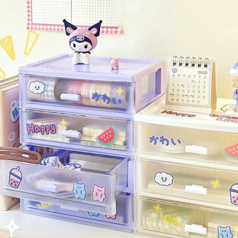 Cute Desktop Cosmetic Storage Box Organizer Drawer Office Storage Rack Kawayi Stationery Desk Pen Holder Drawer Organizer Box