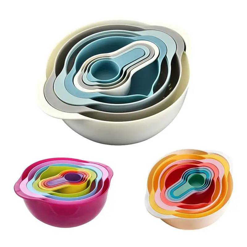 Cooking Measuring Set Colorful Heat-Resistant Mixing Bowl Set Space Saving Nesting Mixing Bowls For Kitchen Baking Cooking