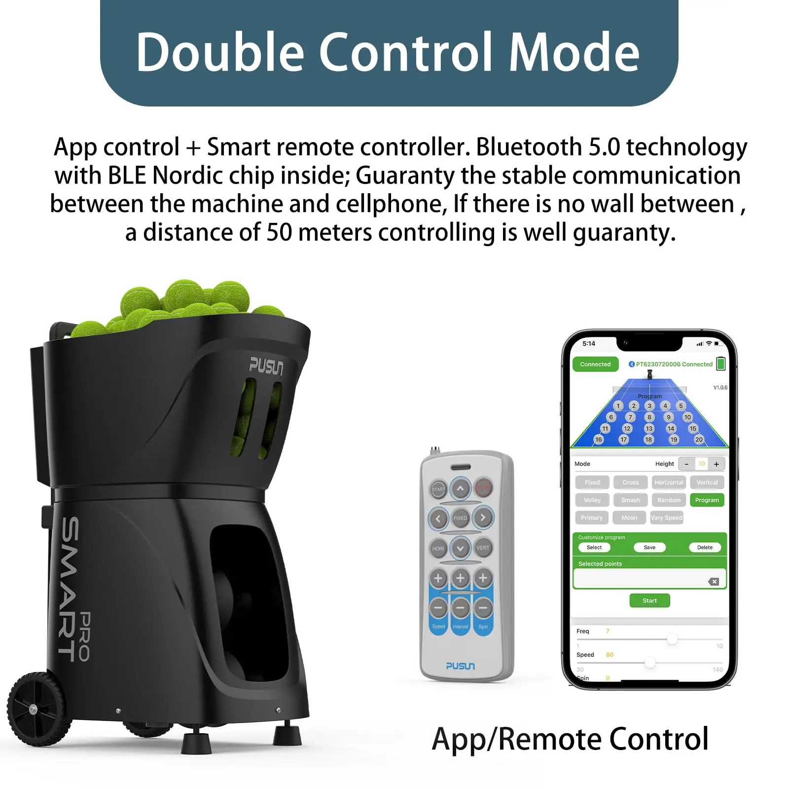 Multiple Mode PUSUN PT Smart-pro Tennis Ball Machine Launcher Tennis Training Equipment With APP Remote Control For Practice