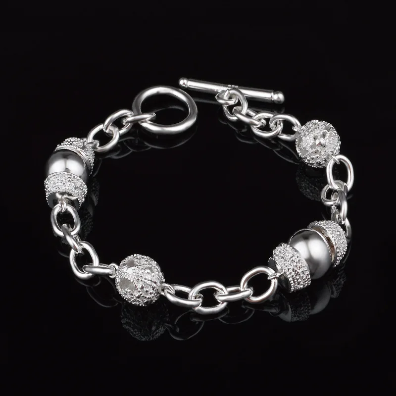 

Charm 925 Sterling Silver Ball Bracelets For Women Geometry Circle Chain Fashion Wedding Party Christmas Gifts Fine Jewelry