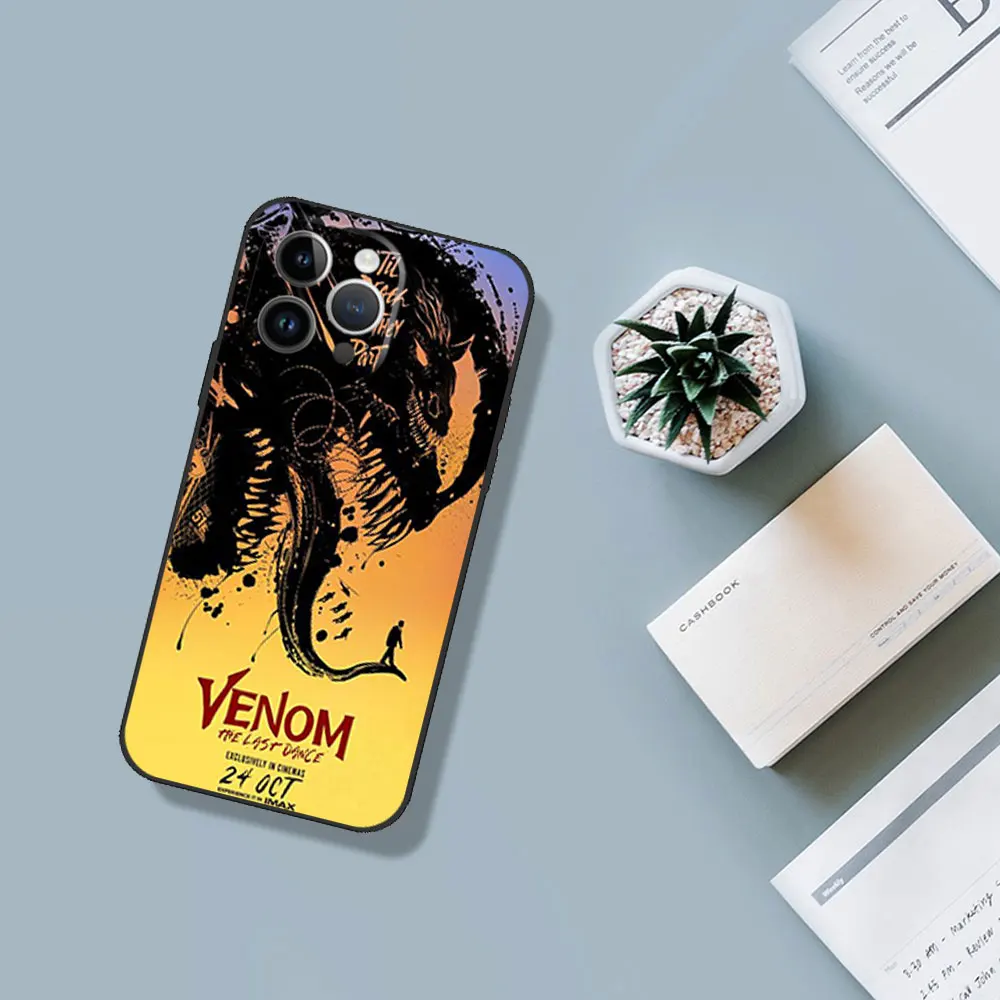 MINISO Venom-The Last Dance Phone Case لهاتف iPhone 12 11 13 14 15 16 Pro Max Plus غطاء سيليكون ناعم أسود