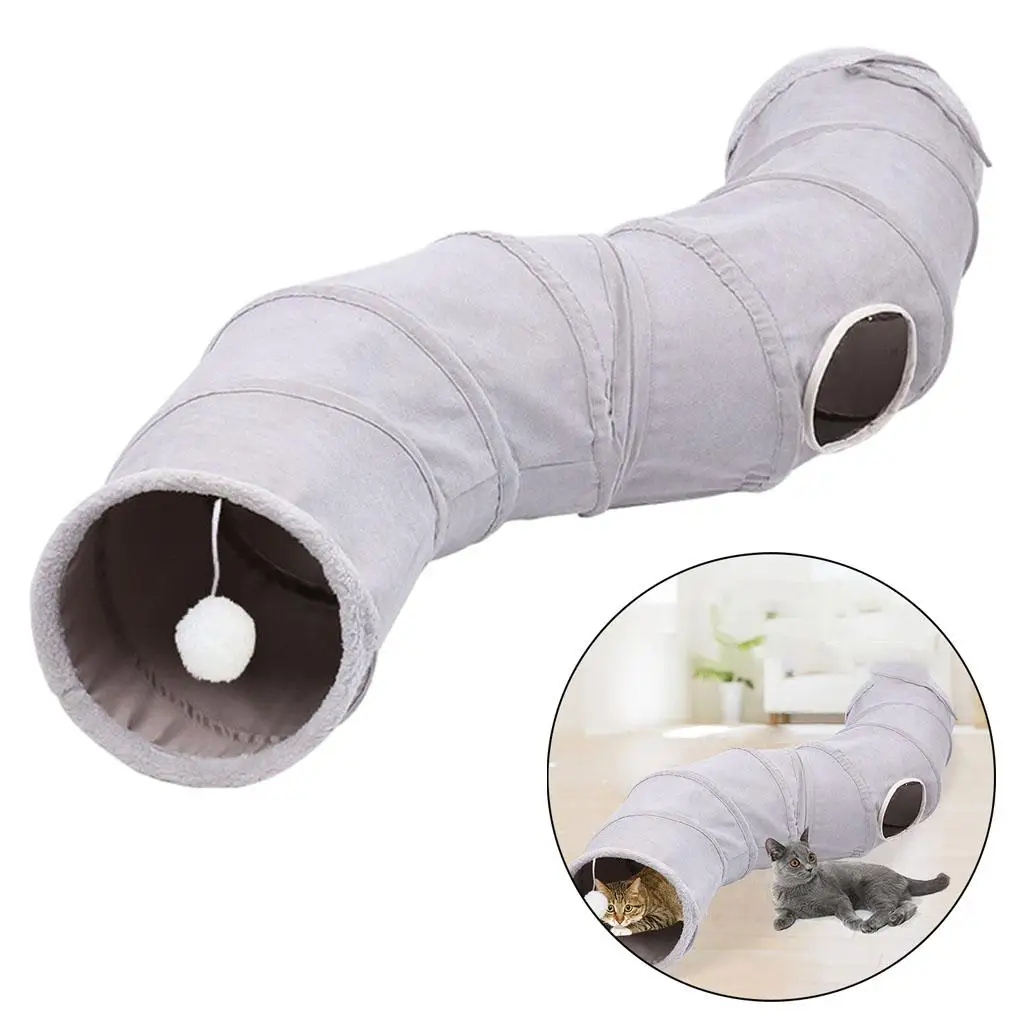 Tunnel per gatti morbidi e pieghevoli Giocattolo interattivo con palla da gioco e fori Tubi per animali domestici con letto per tende da gioco a forma di S