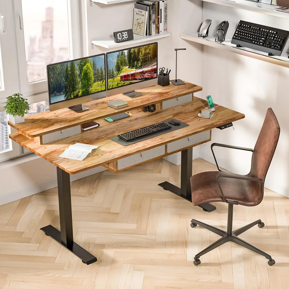 Electric Standing Desk with 4 Drawers, Height Adjustable 63