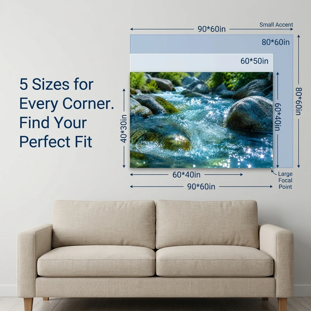 Ultra HD Nature Wall Tapestry Crystal Clear Water Flowing River Landscape Art Print Waterproof Decorative Wall Hanging for Livin