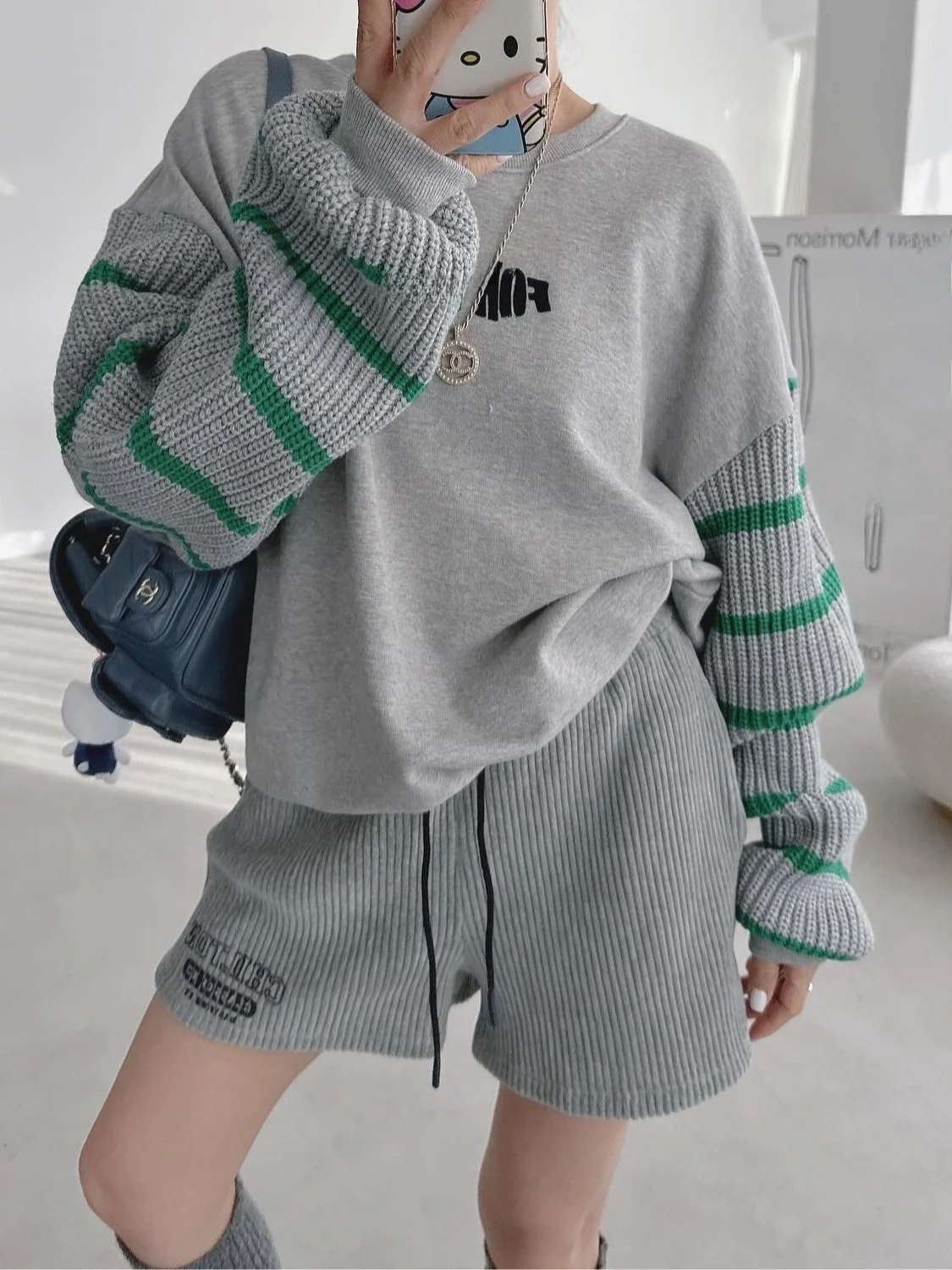 

JL Chic Retro Loose Fit round Ne Long Sve Patchwork Striped Thermal Sweatirt Street Sle Spring Autumn Women's Knit...