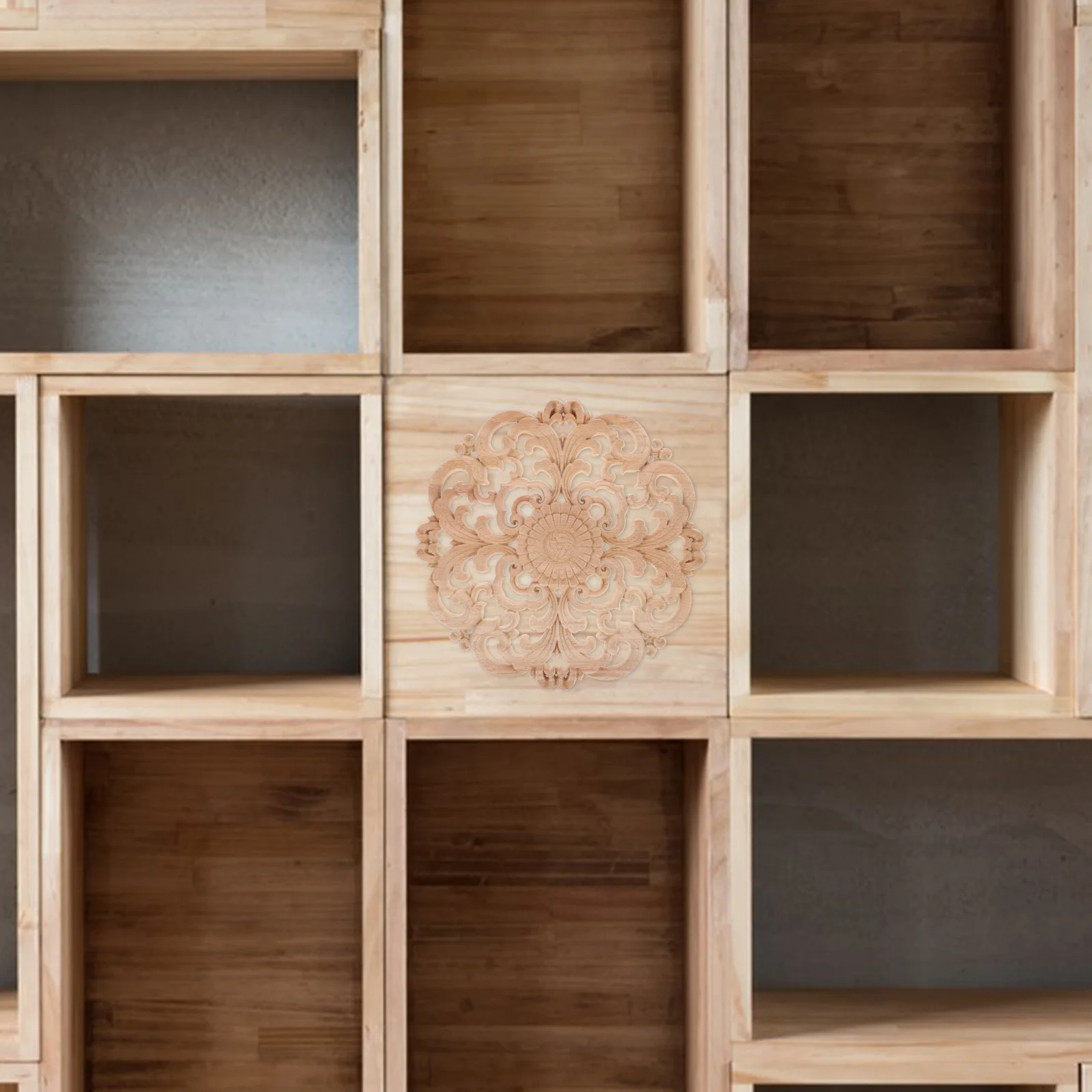 

1pc Wooden Carving Decorative Onlay Hollow Carved Round Applique For Wall Door Furniture Cabinet Decoration Home Living Room