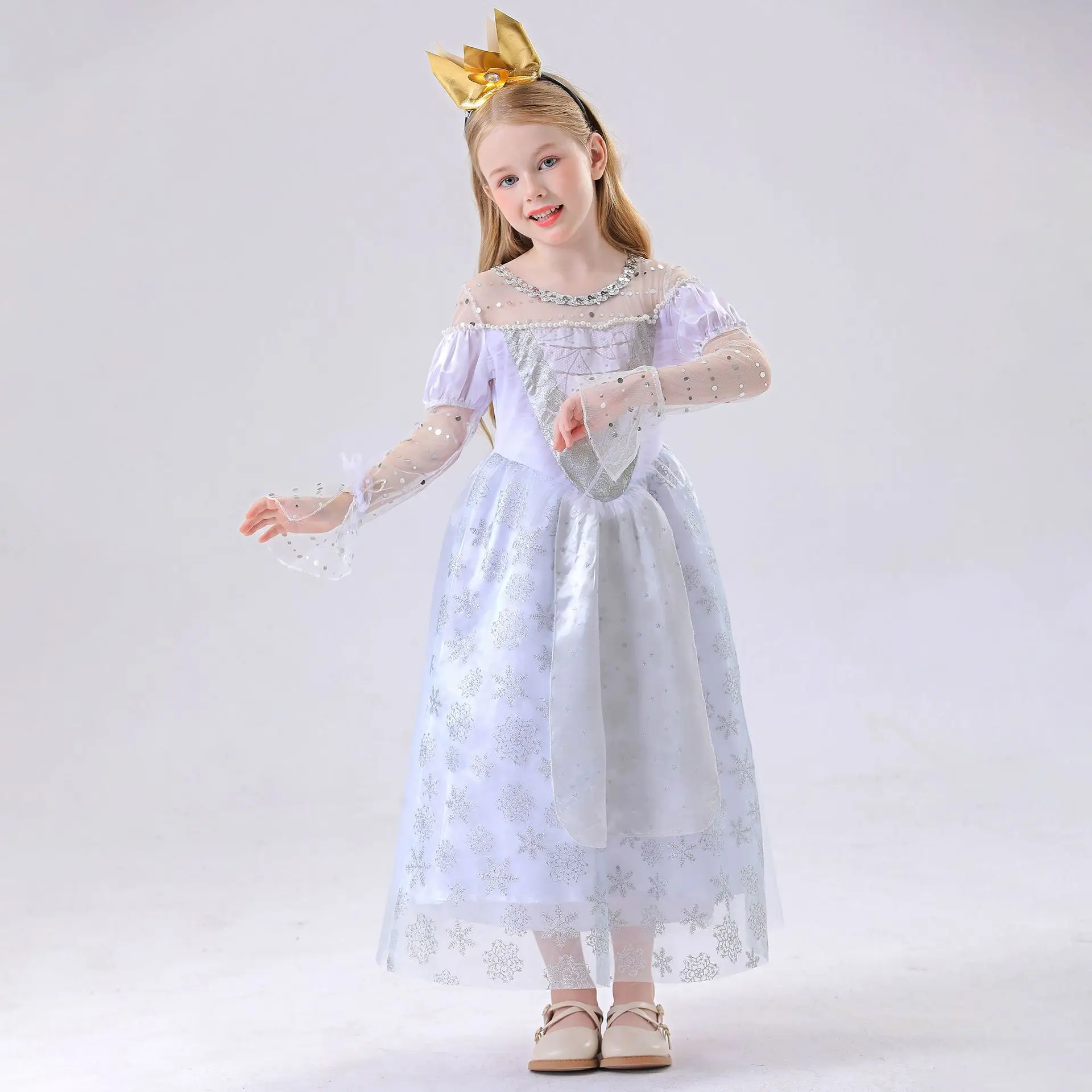 女の子プリンセスドレスコスプレ白の女王不思議の国のアリス衣装子供ハロウィンパーティーステージパフォーマンスファンシードレス