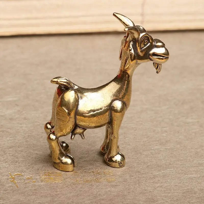 تمثال الماعز النحاسي العتيق - منحوتة حيوانات عتيقة معقدة للحيوانات الأليفة لديكور المنزل والمكتب، مثالية لهواة الجمع، وغرفة المعيشة