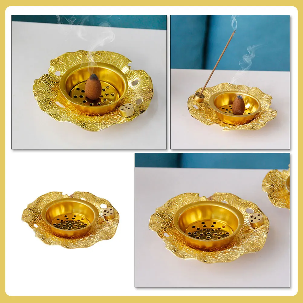 

Lotus-Leaf Incense Burner Copper Dual Use Stick Cone Holder Creative Home Office Decor Metal Censer Plate Incense Tray