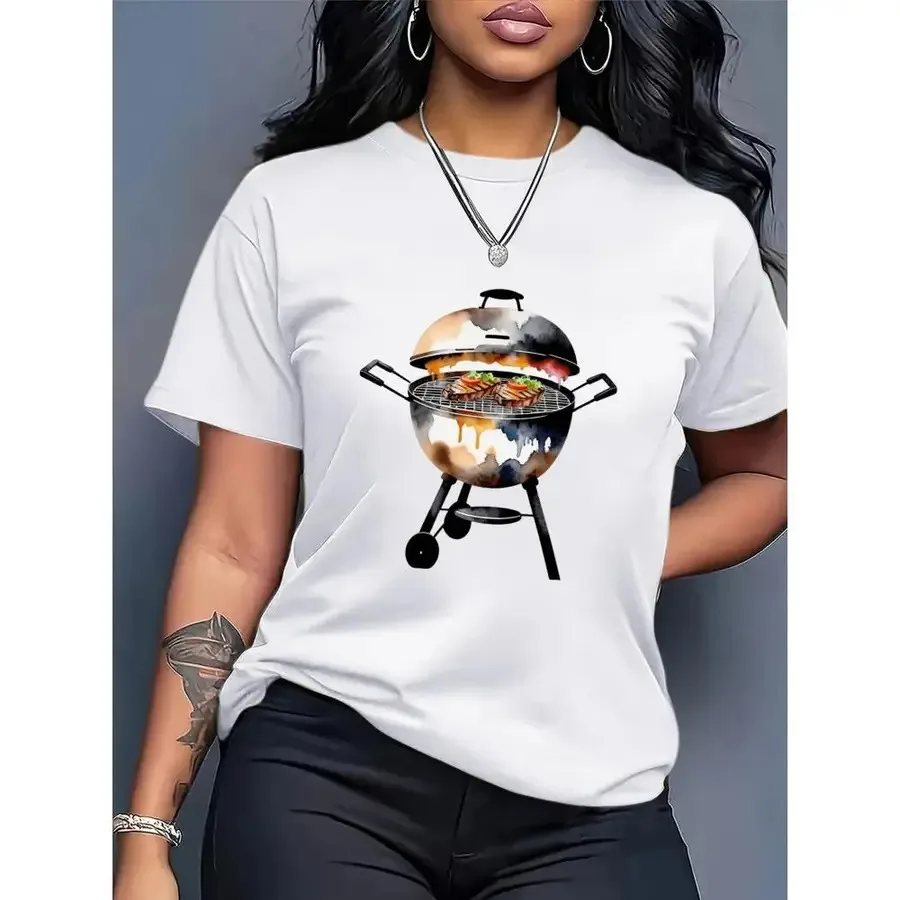 【Nuevo estilo】Camiseta divertida con gráfico de parrilla para barbacoa para mujer de talla grande, con la frase "No soy vieja, soy clásica", de corte holgado y manga corta con cuello redondo
