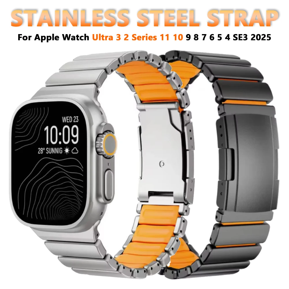 

Металлический ремешок из нержавеющей стали для Apple Watch Ultra 3/2 49 мм, 45 мм, 46 мм, 44 мм, браслет для Iwatch 11, 10, 9, 8, 7, 6, SE3, 5