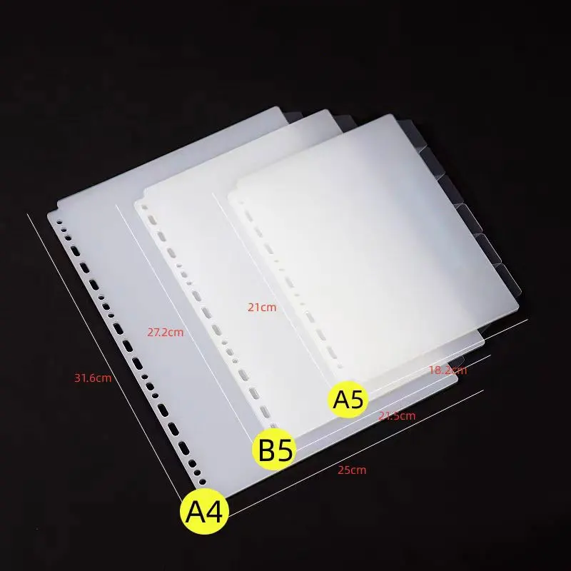 6Pcs/Set A4/B5/A5 PP Binder Index Separator Divider Pages for Loose-Leaf Notebook Scrapbook Tabs Planner Index Page Bookmark