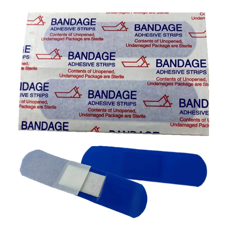 100pcs/set Blue Detectable Band Aid Kitchen Waterproof Wound Dressing Patch Sticking Plaster Adhesive Strips Woundplast Tape