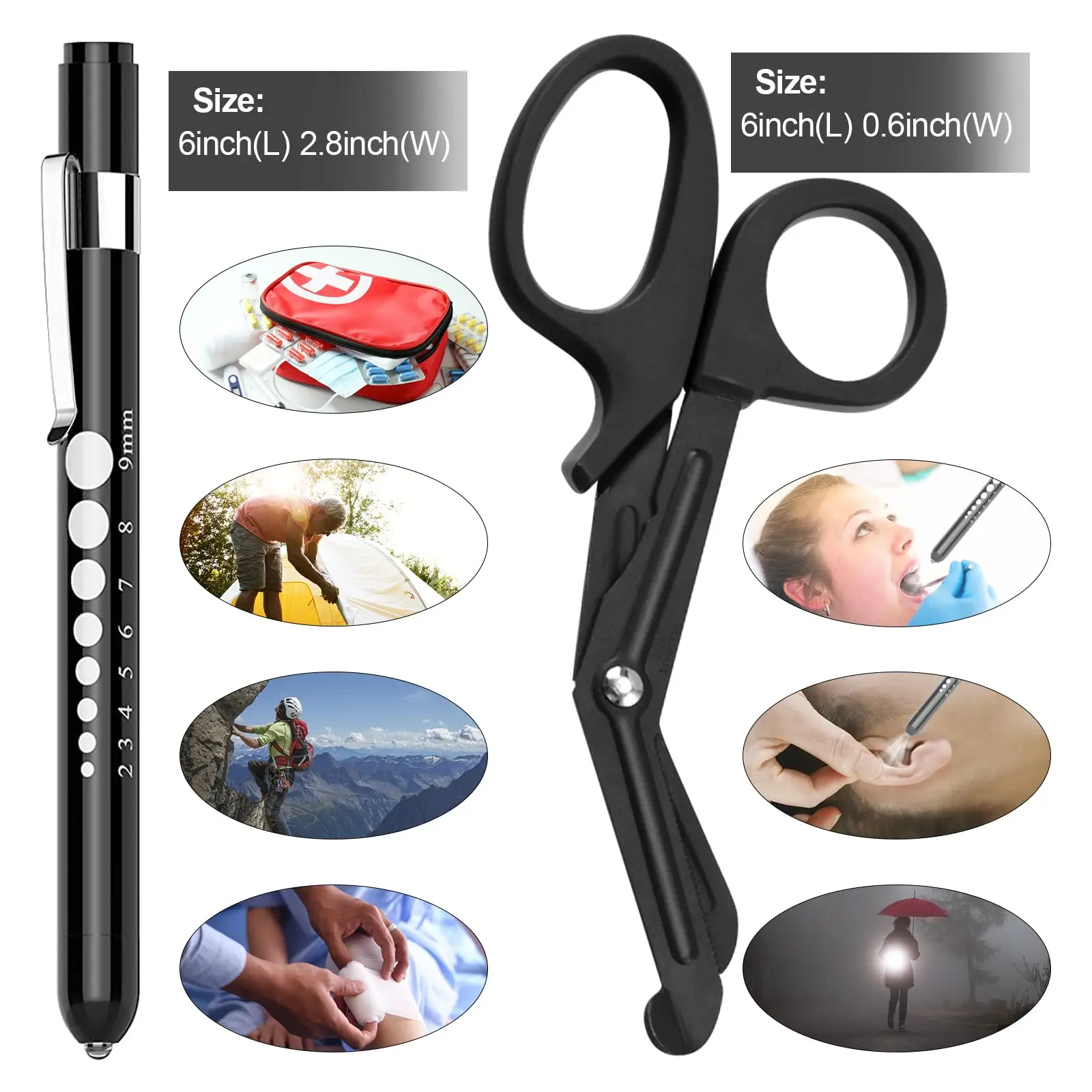 2/4 Pcs Medical Scissors and Penlights for Nurse Medical Supplies with One Medical Pen light One 6 inches Scissors Trauma Shears view 2