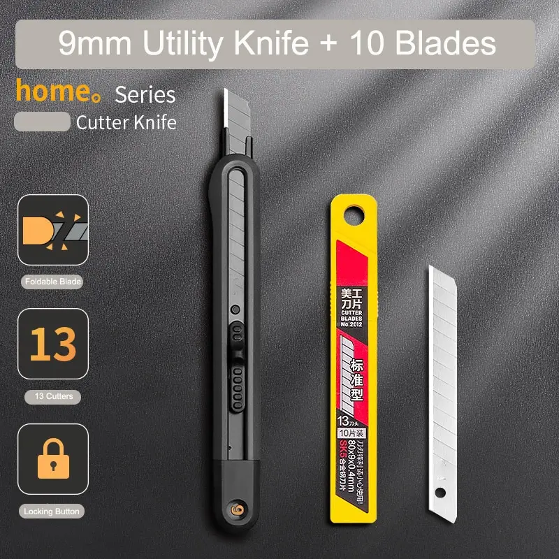 1Pcs Utility Knife 10Pcs Blades Pocket Knife Cutting Paper Demolition Express Knife Thickened Blade Plastic Knife Holder Selling