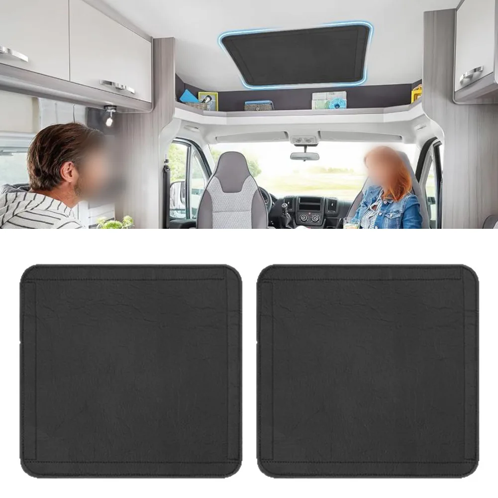 2Pcs RV Roof Vent Sunshade Cover 16.3x16.3inch With 8 Straps RV Window Skylight Insulator RV Roof Vent Blackout Shade Black