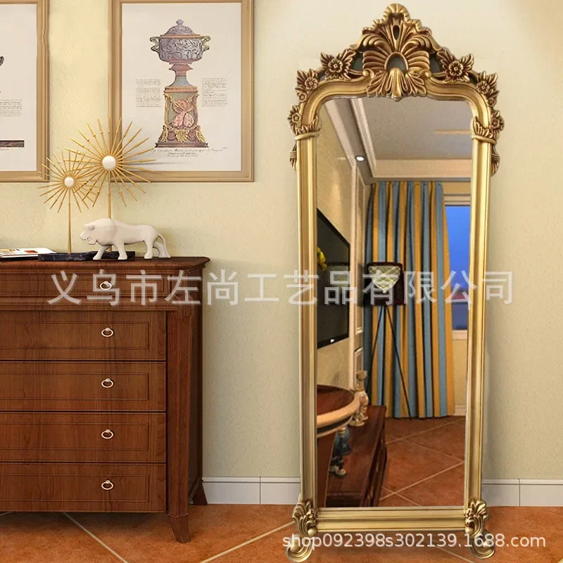 European Retro Full Body Wall Hanging Dressing Mirror Baroque Style Beauty Salon Haircut Fitting Mirror for Porch Clothing