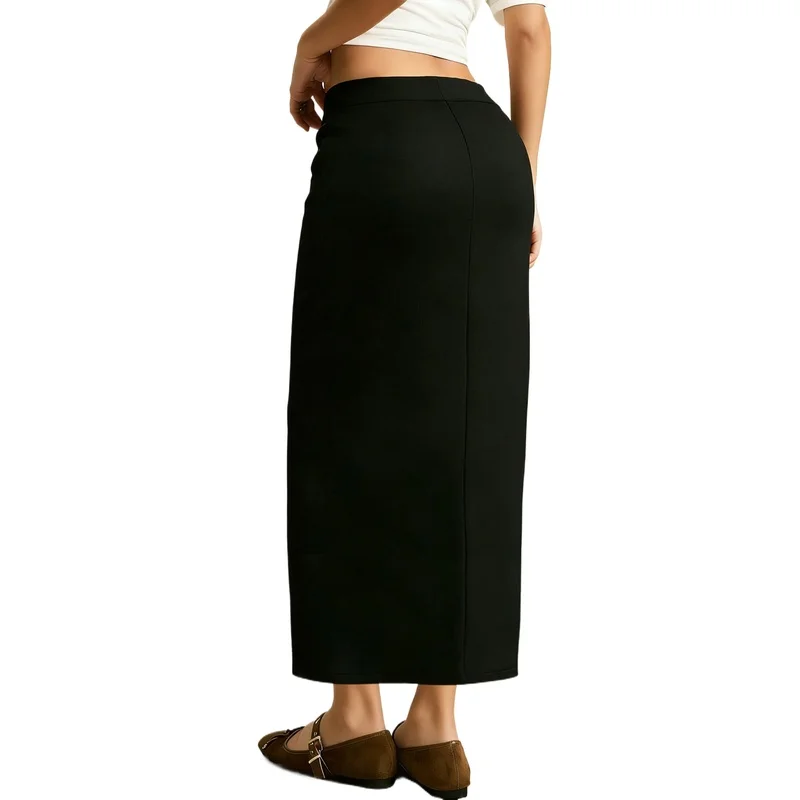 

Solid Color Skirt Women Regular Fit 2026 Elastic Waist Casual Office Daily Slimming Midi Skirt