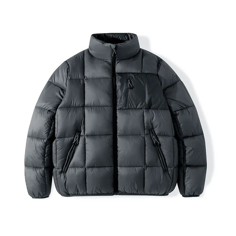 Men Jacket Winter Simple Solid Color Plaid Stand Collar Male Down Coat Loose Long Sleeve Zipper Outdoor Casual Man Outerwear
