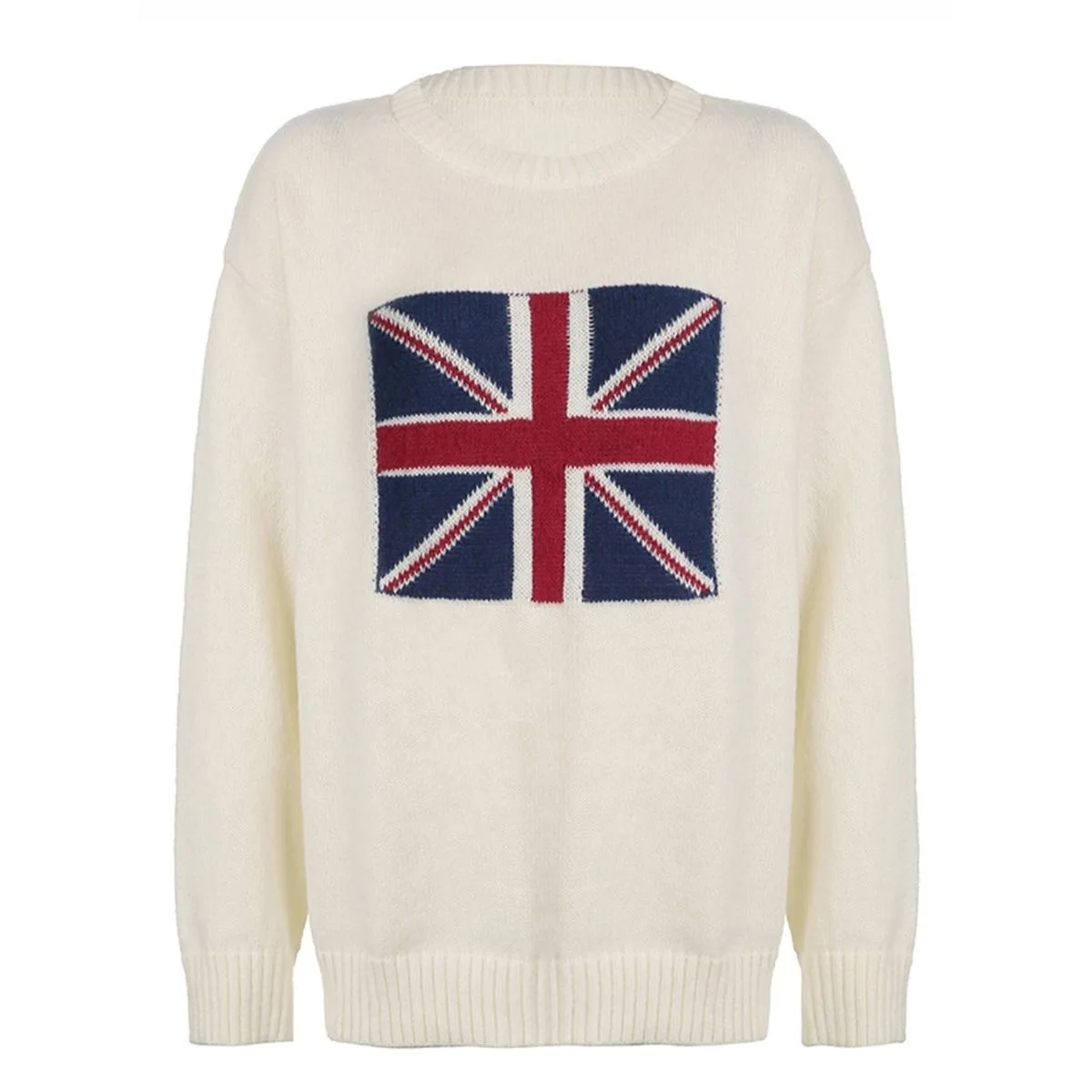 여성용 미국 국기 자수 스웨터 긴 소매 크루넥 스타 스웨트셔츠 빈티지 루즈핏 니트 풀오버 점퍼 탑