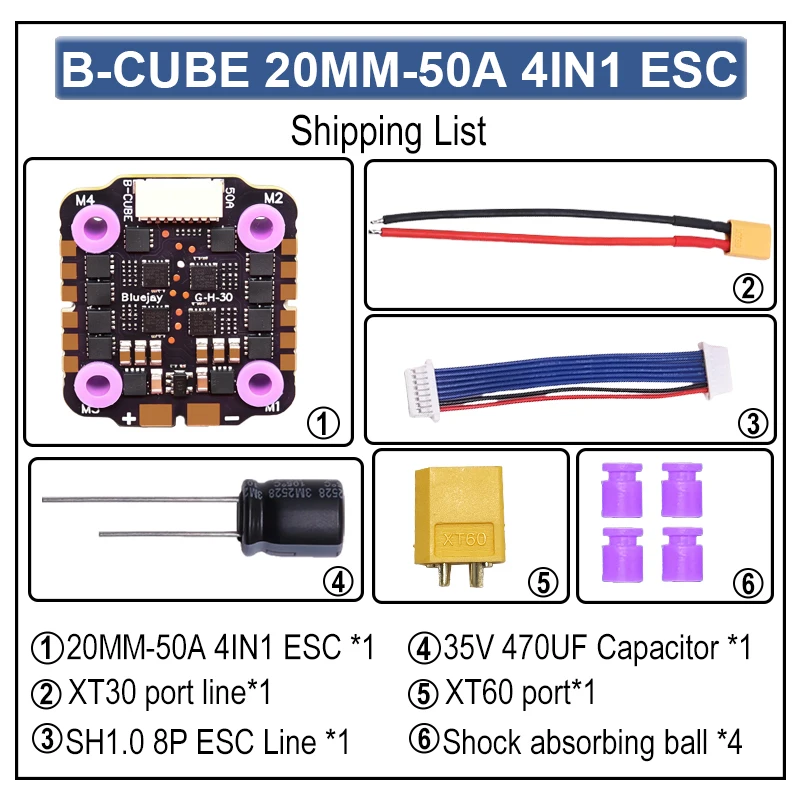 B-CUBE 4IN1 50A 20MM ESC BlueJay Support 3-6S Brushless Motor DShot300 600 Multishot Oneshot PWM FPV F4 Flight Control 2