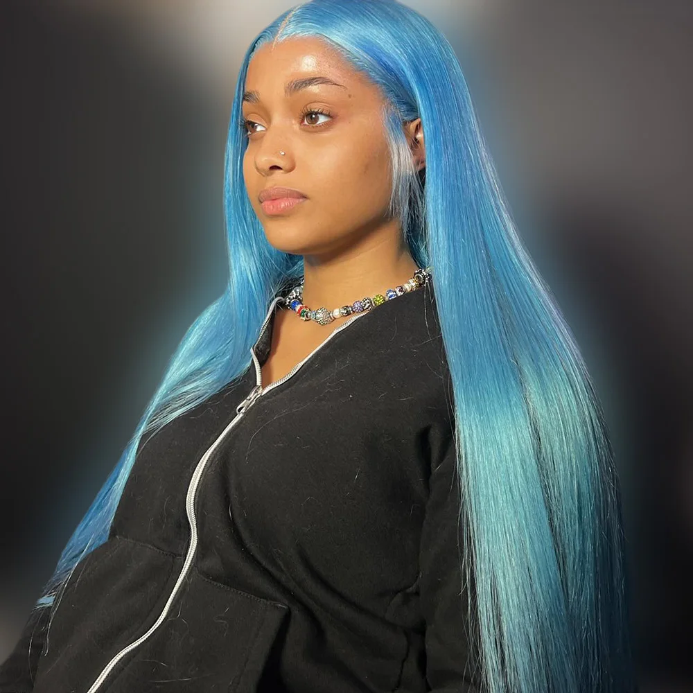 40 بوصة 100% الدانتيل الجبهة باروكة من شعر طبيعي أزرق مستقيم 613 الملونة البرازيلي قبل نتف شفافة 13x6 13x4 الدانتيل شعر مستعار أمامي #5