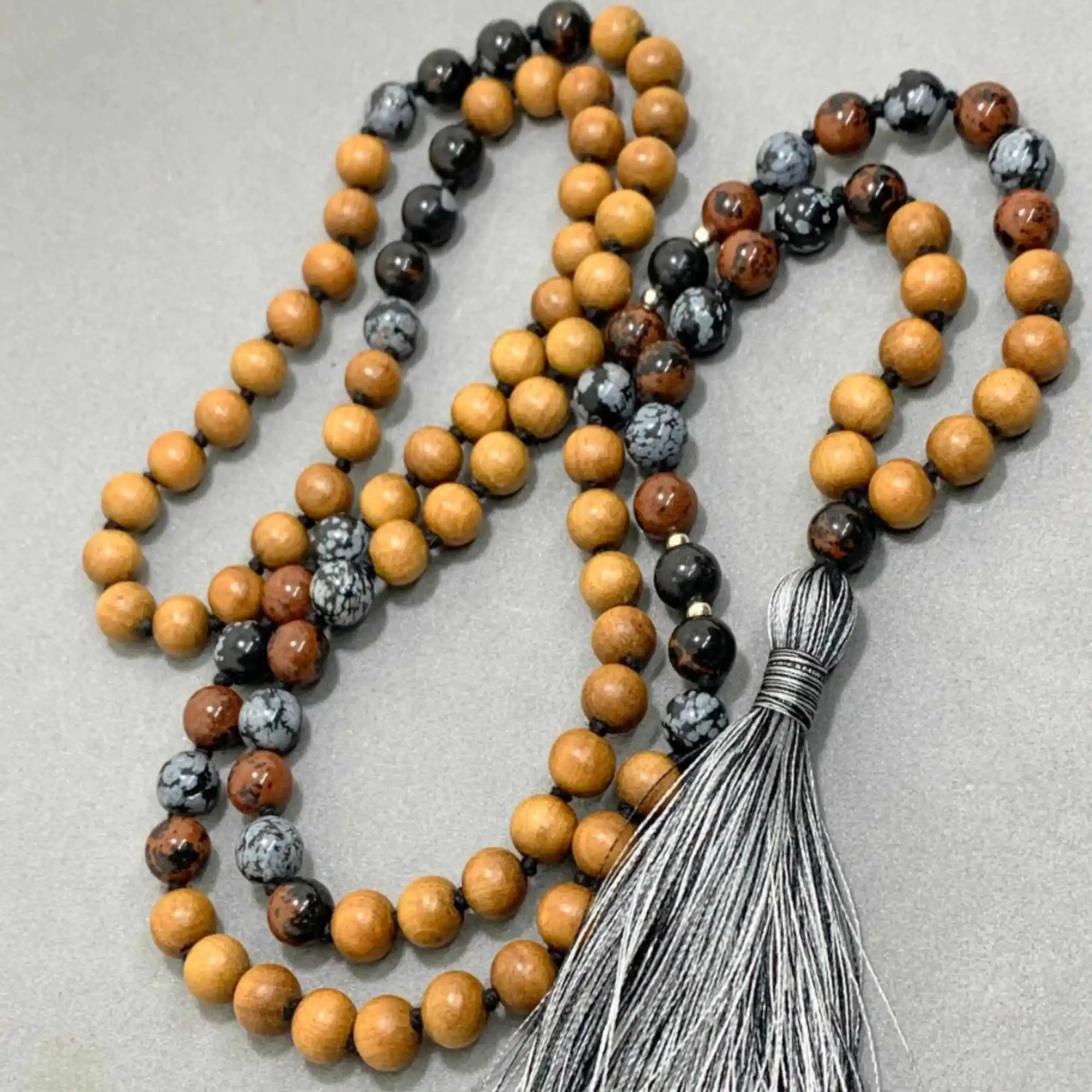 

8mm Natural knot Rudraksha mahogany obsidian beads necklace Yoga Relief Yoga Mala Mental Practice Pray Dark Matter Stress Jasper