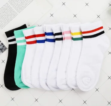 Socks Women Spring Summer Two Bars Striped Harajuku Short Cute Crew Rainbow Cotton White Ankle Socks Calcetines Mujer Kawaii Sox