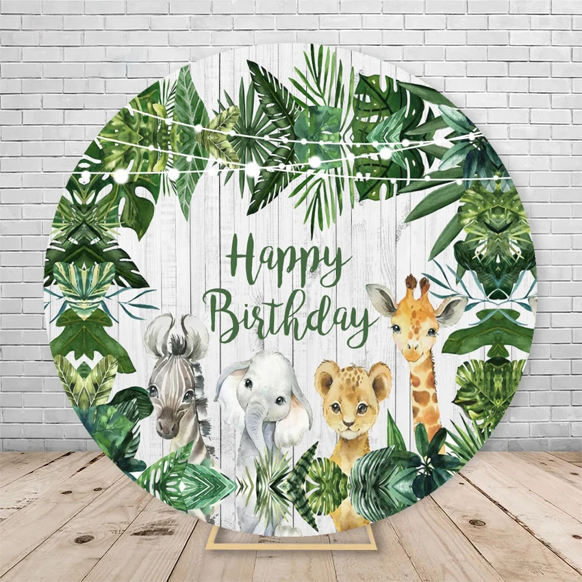 Wild One Round Backdrop Cover Safari Jungle Animals Baby Shower 1st Birthday Party Circle Photography Background Decor Props